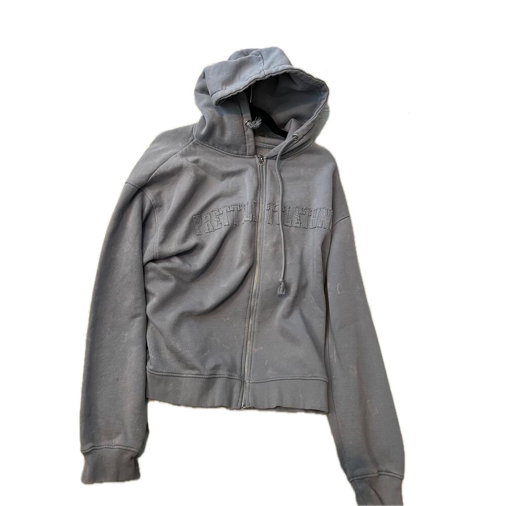 Pretty Little Thing Full Zip Crop Top Gray Hoodie Womans S